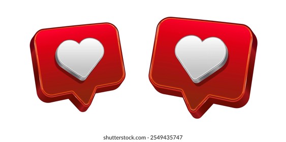 3d illustration of heart symbol in red bubble chat