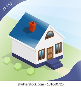3d illustration of a house with blue roof