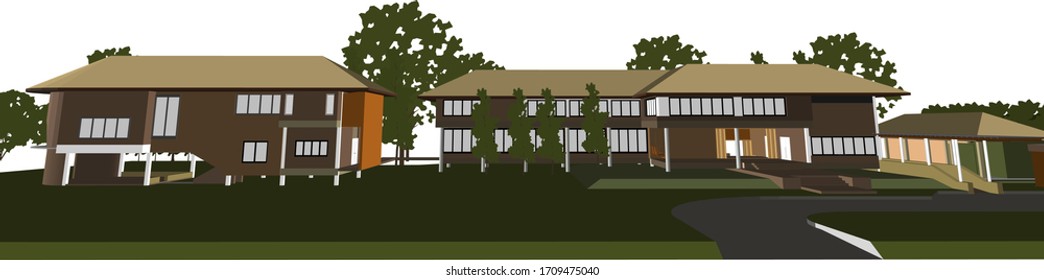 3D illustration of house building