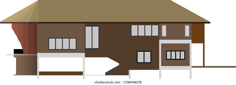 Ilustración 3D de la casa en la vista de elevación