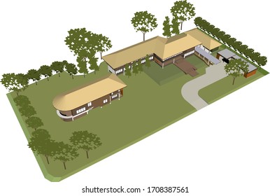 3D illustration of house in perspective