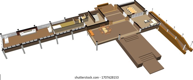 3D-Abbildung des Hausplans in Perspektive
