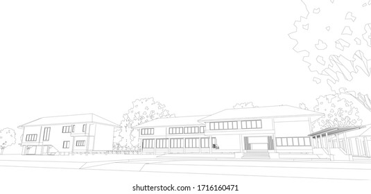 3D illustration of housing in wireframe - vector perspective