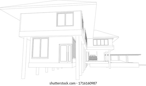 3D illustration of housing in wireframe - vector perspective