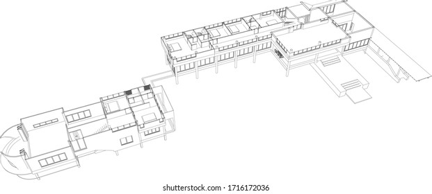 3D illustration of housing in wireframe - vector perspective