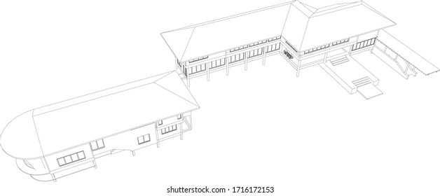 Ilustración 3D de la carcasa en el marco alambrado - perspectiva vectorial