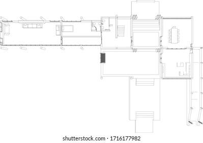 3D illustration of housing in wireframe - vector perspective