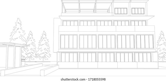 3D-Illustration des Wohnungsbaus im Wireframe - Vektorperspektive