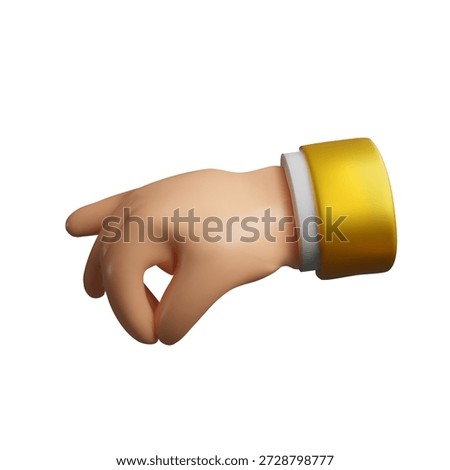 3D illustration of a human hand in a grasping gesture, designed to hold an object. The hand wears a shiny golden cuff and is positioned against a white background.