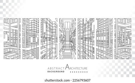 3D illustration Imagination architecture building construction perspective design,abstract modern urban building out-line black and white drawing.