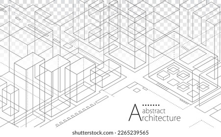 3D illustration Imagination architecture building construction perspective design,abstract modern urban building out-line black and white drawing.