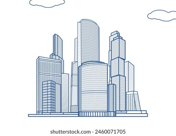 3D illustration Imagination architecture building construction perspective design, abstract modern urban landscape line drawing.