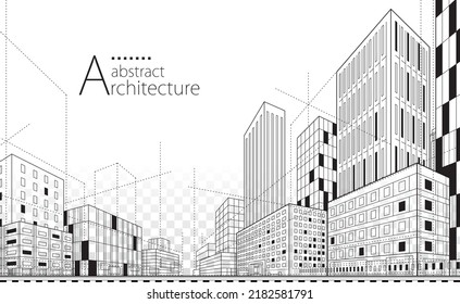 3D illustration Imagination modern urban landscape background,architecture building construction perspective design drawing. - Shutterstock ID 2182581791