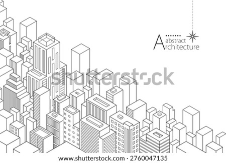 3D illustration of imaginative abstract urban architecture in linear perspective.