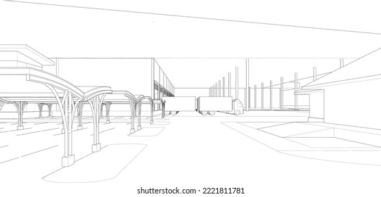 Ilustración 3D de la construcción industrial