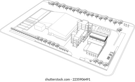 3D illustration of industrial building