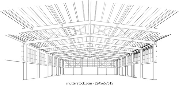 Ilustración 3D de la construcción industrial