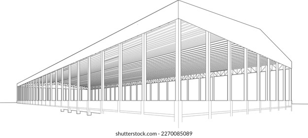 Ilustración 3D de la construcción industrial