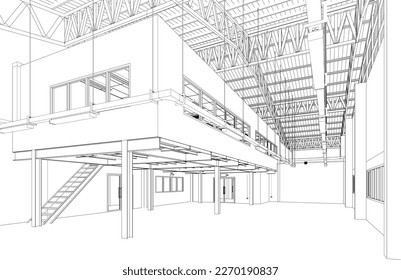 Ilustración 3D de la construcción industrial