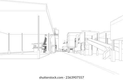 Ilustración 3D de la construcción industrial