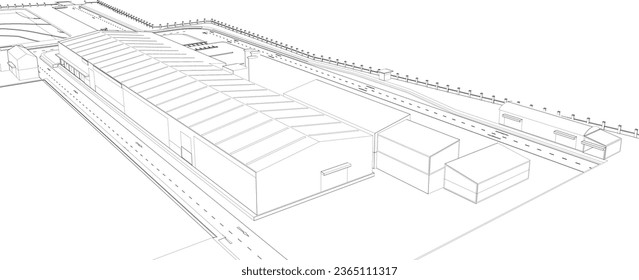 Ilustración 3D de la construcción industrial