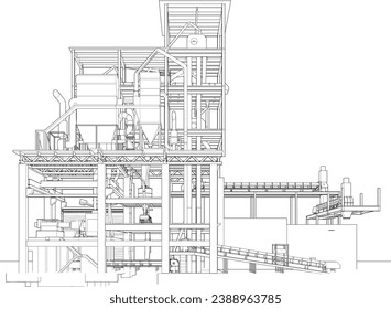 Ilustración 3D de la construcción industrial