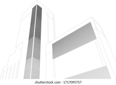3D illustration of industrial building in wireframe - vector perspective