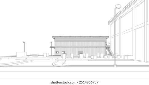 Ilustración 3D de proyecto industrial