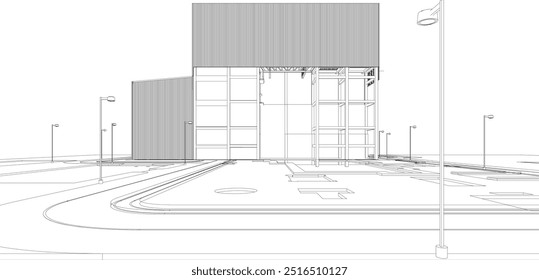Ilustración 3D de proyecto industrial