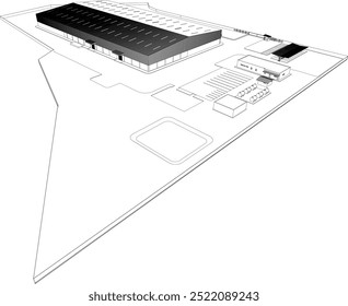 Ilustración 3D de proyecto industrial