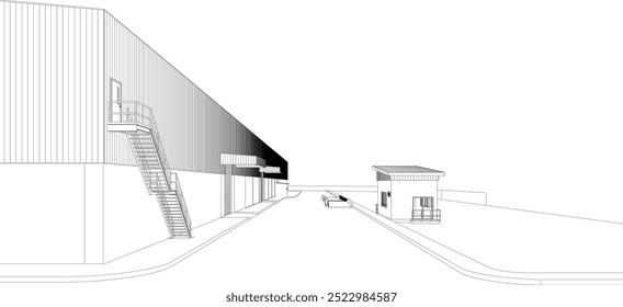 Ilustración 3D de proyecto industrial