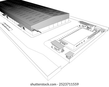 Ilustração 3D de projeto industrial