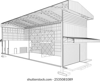Ilustración 3D de proyecto industrial