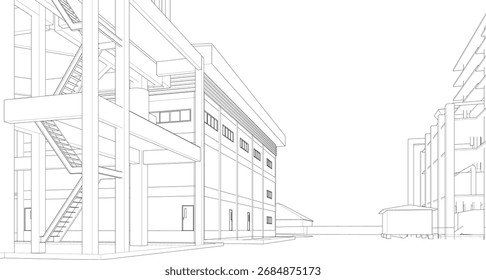 Ilustração 3D de projeto industrial
