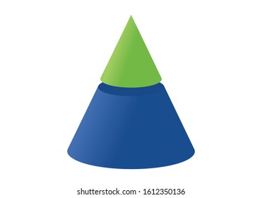 3D illustration infographic template with cone divided to two parts. Pyramidal shapes icons.