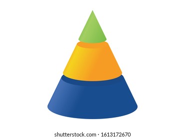 3D illustration infographic template with cone divided to three parts. Pyramidal shapes icons.