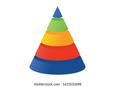3D illustration infographic template with cone divided to five parts. Pyramidal shapes icons.