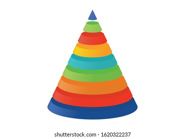 3D illustration infographic template with cone divided to nine parts. Pyramidal shapes icons.