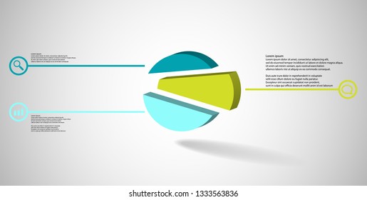 3D illustration infographic template with embossed circle randomly divided to three shifted parts