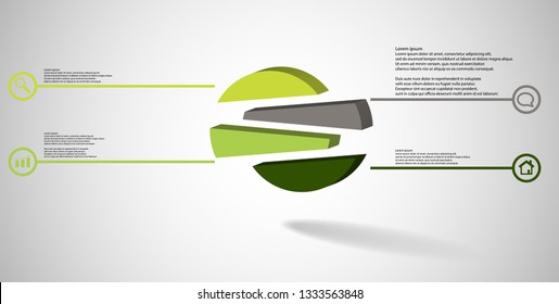 3D illustration infographic template with embossed circle randomly divided to four shifted parts