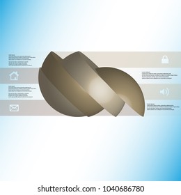 3D illustration infographic template with motif of sliced ball to four color parts which are turned to side and shifted. Simple sign and text is in color banners are on light blue gradient.