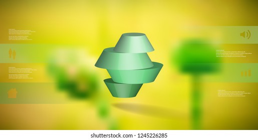 3D illustration infographic template. The round octagon is divided to four color parts. Object is arranged on blurred photo background. Color bars with simple signs are on sides.