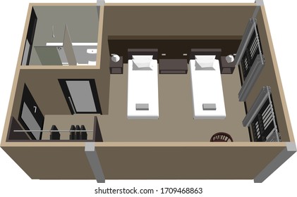 3D illustration of interior in aerial view
