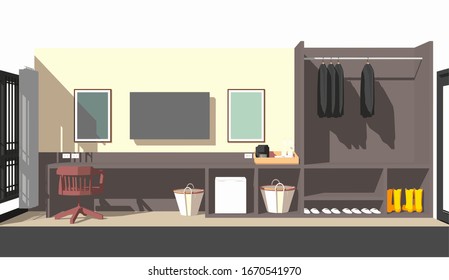 3D illustration of interior for guest room hotel 