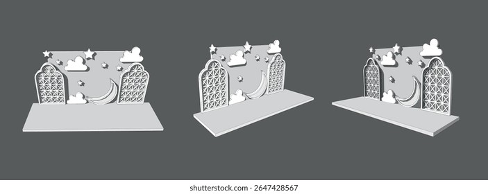 3d illustration islamic stage presentation talkshow with blank space for your image and backdrop ornament islamic wing style. for ramadan kareem