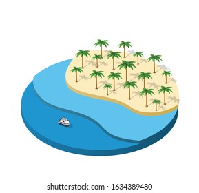 3D Illustration isometric city with the palm tree, promenade and the beach