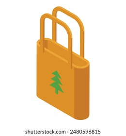 Ilustración 3d de una bolsa de compras isométrica naranja con un elegante motivo de árbol verde