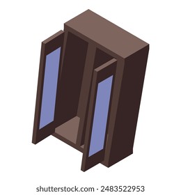 3d illustration of an isometric view of open brown wooden window frames