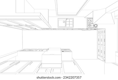 3D illustration of kitchen room