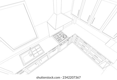 Ilustración 3D de la sala de cocina